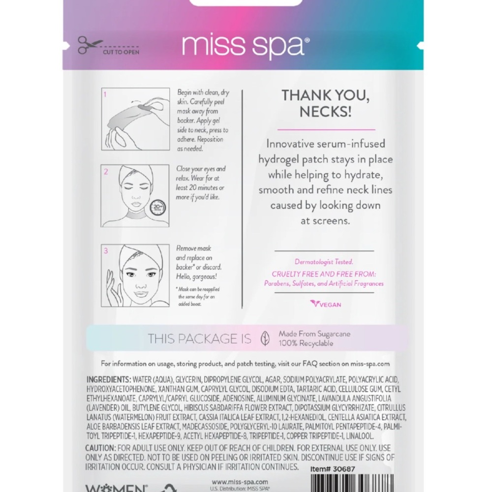 4x Miss Spa No-Slip Tech Neck Smoothing Neck Mask - Picture 4 of 5